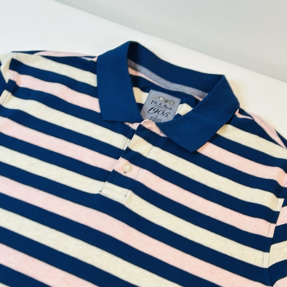 Jos. A Bank 1905 Golf Shirt Mens Large Blue Pink Gray Striped SS Polo Slim Fit